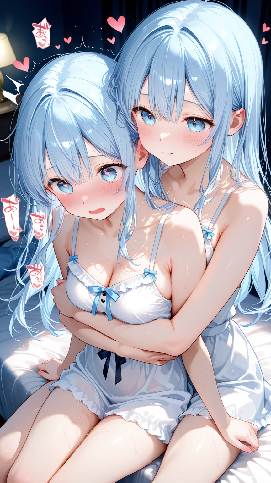 nsfw,(1boy and 1girl are having sex,lying on her stomach,vaginale,sex,:2.0),penis,Shiny golden hair、Dazzling blonde, super long, silky hair、Cute little beautiful face of 17 years old、Shiny hair dancing in front of a beautiful face、length, Silky bangs that cover the eyes、Bright pale blue eyes、Hair fluttering in the wind、Hair that hides the face、Sexy and cute young woman with super long bangs、Pure white skin、Oil-based cheek gloss、Small Face Beauty、TVAddicted to games、Headphones、Wet white tube top bra、Wet grey tight see-through hot pants、Highest quality、RAW Photos、Portrait、True to anatomy、slender、Big Breasts、(Fullbody,shot:1.2),(vulgarity1.8),(saliva:1.2),(vaginale,sex:1.5),