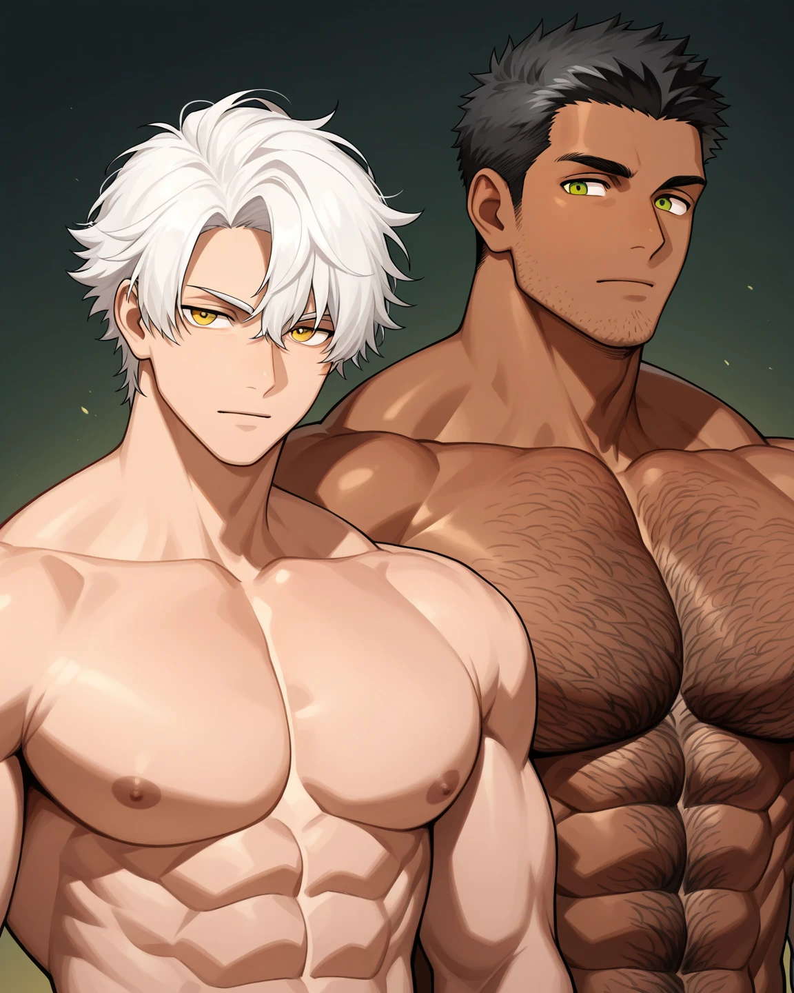 nsfw、masterpiece、highest quality、From Below、Fisheye、((((muscularなThree white eyesの男子と身長の低いbig breastsgirlsがsaunaルームでキスしている))))、Facing each other、look at each other、Have a deep kiss、sauna、小さなsaunaルーム、Absence of people、男子を抱き締めるgirls、girlsよりも男子が大きい身長差のカップル、(1girls、12 years old、silver hair girl:1.2、ponytail、big breasts、low length、 body:1.3、beautiful girl、red eyed girl、A girl with an ecstatic expression、tanned skin、detailed body、muscular、Three-dimensional muscles、detailed muscle tissue、abs、six pack、perfect anatomy、wearing a rubber leotard、Sweat、dripping from female genitals)、Sweat、steam、embarrassed look、(1 man、17 years old、delicate big eyes、Three white eyes、smooth white skin、young face、short round face、flat jaw、 detailed face、blush、Handsome guy、blonde、short hair、detailed body、muscular、Three-dimensional muscles、detailed muscle tissue、abs、six pack、trapezius muscle、Triangular ribs、biceps head muscle、forearm muscles 、pectoralis major、Latissimus dorsi、Thigh hamstrings、giant gluteus maximus、perfect anatomy、wearing black rubber bikini pants、Sweat)、tremble with sexual stimulation、steaming、Stuffy、Hearts fly、perfect anatomy、rim light、