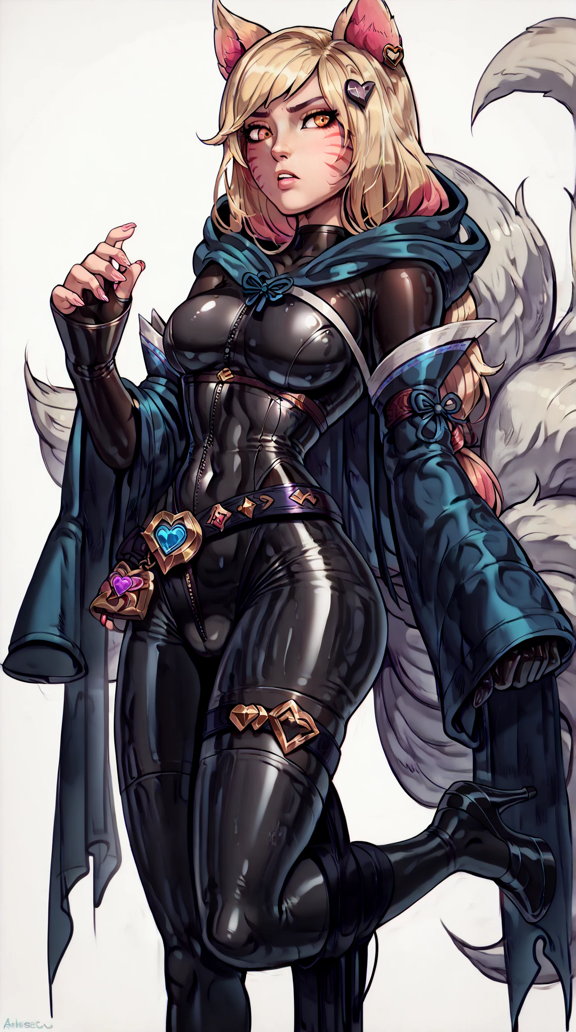 <lora:ricegnat_style:0.8>, ((masterpiece,best quality)), absurdres, <lora:Shemira_AFK_v2:0.8>, Shemira_AFK, pointy ears, covered eyes, green glow, grey skin, smug, (fur coat:1.5), bodysuit, belt,