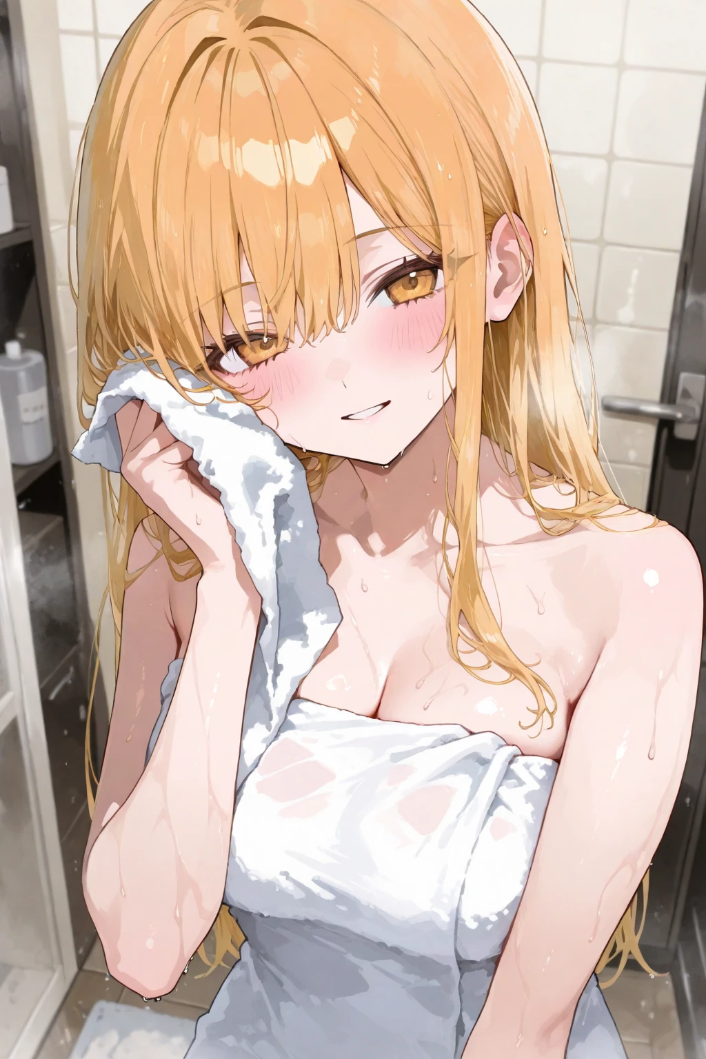 masterpiece, best quality, extremely detailed, NSFW,anime, very Young girl,short, light blown hair, twin tails, nude, cream on body, lemon slices on body, on table,