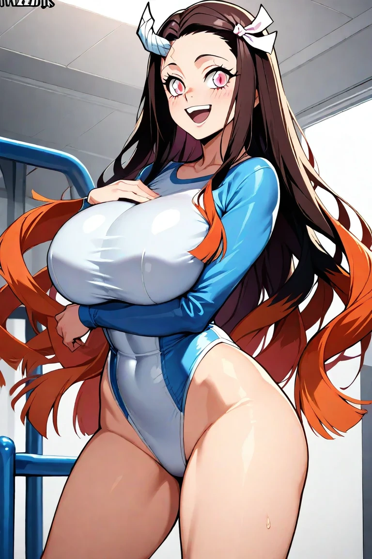 (( 1girl in)), (NSFW)、blush,Red hair、Parted bangs、((Straight hair))、Blue eyes、(((Leotard)))、((large full breasts))、big butts、((thick thighs))、Sweat、((:o))、((((Surprised))))、is crying、Armpits、Hands behind the head、((spreading legs))、Toilet room、Sitting on the floor、golden star hair accessories