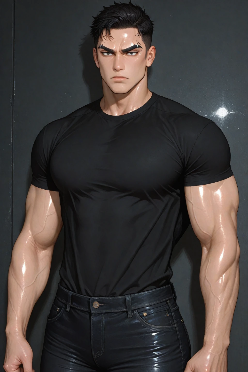 Hot young handsome boy tone muscular ripped physique small waist big arms and round chest posing both arms behind head flexing muscle ((high quality,3d)) Hot,sexy,seductive 