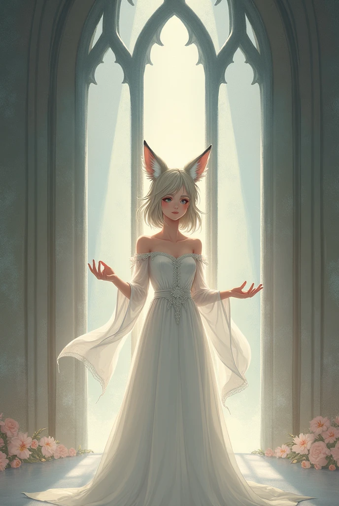 Kitsune with long white hair, ethereal lingerie, resting on a bed of flower petals, dreamlike setting, tails wrapping delicately around her body, otherworldly glow, ghostly figure, soft twilight, mystical ambiance, serene expression, cinematic, ultra-highly detailed, 8k, photorealistic, fantasy art, intricate lighting, glowing
atmosphere.