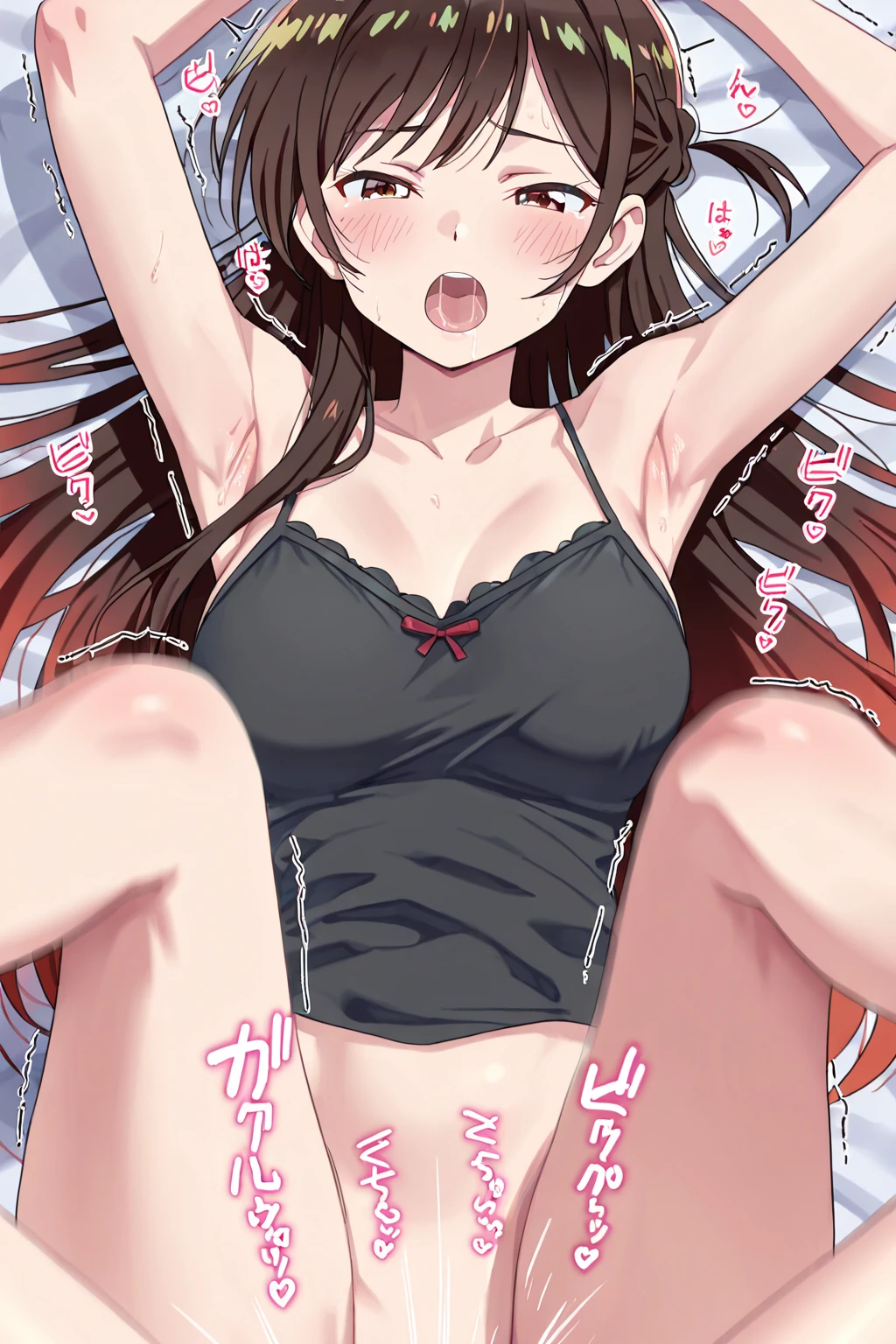 Long black haired girl、20age、clear、White luxurious lace long slip、In underwear、Sexual violence、fear、resistance、Shyness、Crying face、Standing posture、Men's Room