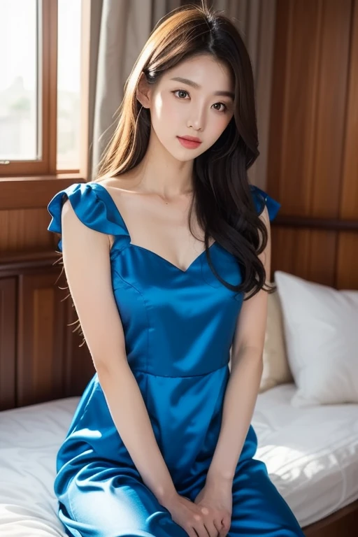 1 Girl,hotel,Soft Light,Chinese Beauty,Tight Fit,Silk Nightdress,
