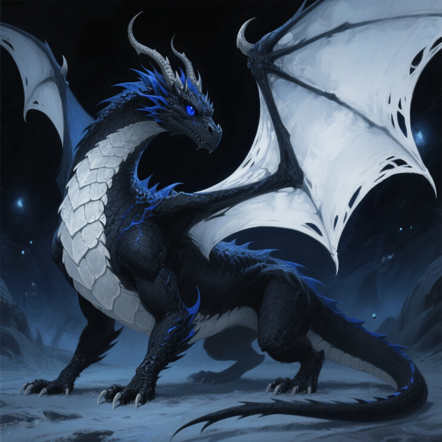 extremely detailed dragon with wings spread, ink drawing style