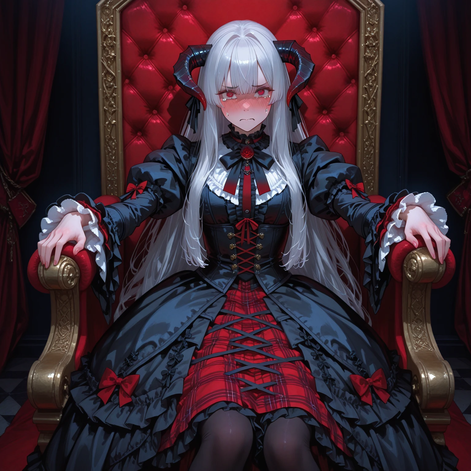 In the middle of the night, the blood moon is high, there is a female ghost bleeding blood and tears all over her wounds and broken clothes, sitting in the pool, eating blood and tears, drinking bones, looking at it from a distance, very terrifying, close up, can scare you to death, horror, ugly appearance, tattered clothes, scars, c4d, 3d art, 3d rendering