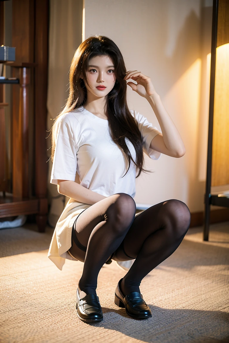 Arad woman sitting on sofa in high heels and white shirt, korean girl, sexy style, gorgeous young korean woman, korean female fashion model, beautiful korean woman, elegant seductive pose, sexy girl, sexy look, photo of slim girl model, korean woman, sexy pose, beautiful korean young woman, smooth white tight clothes suit, very sexy outfit, smooth foot skin