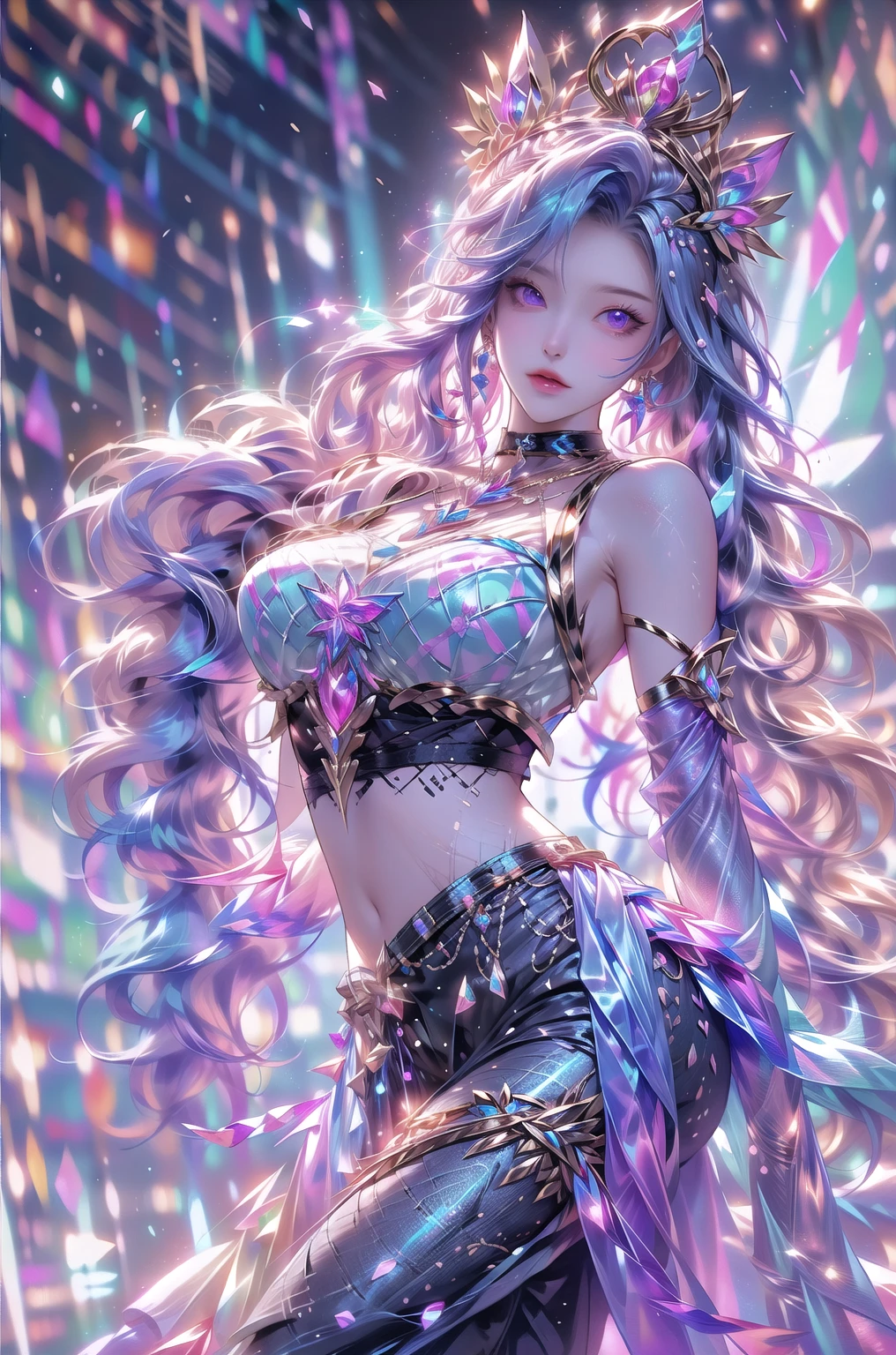 best quality,masterpiece,Ultra-high resolution,photoactual:4:0,ice crystals,snowstorm,beauty,kindly,A hot oriental woman,Crystal clear white long flowing hair,White fox ears,Big breasts,thin waist,White robe,pregnant,sideways,Above the waist,Close up