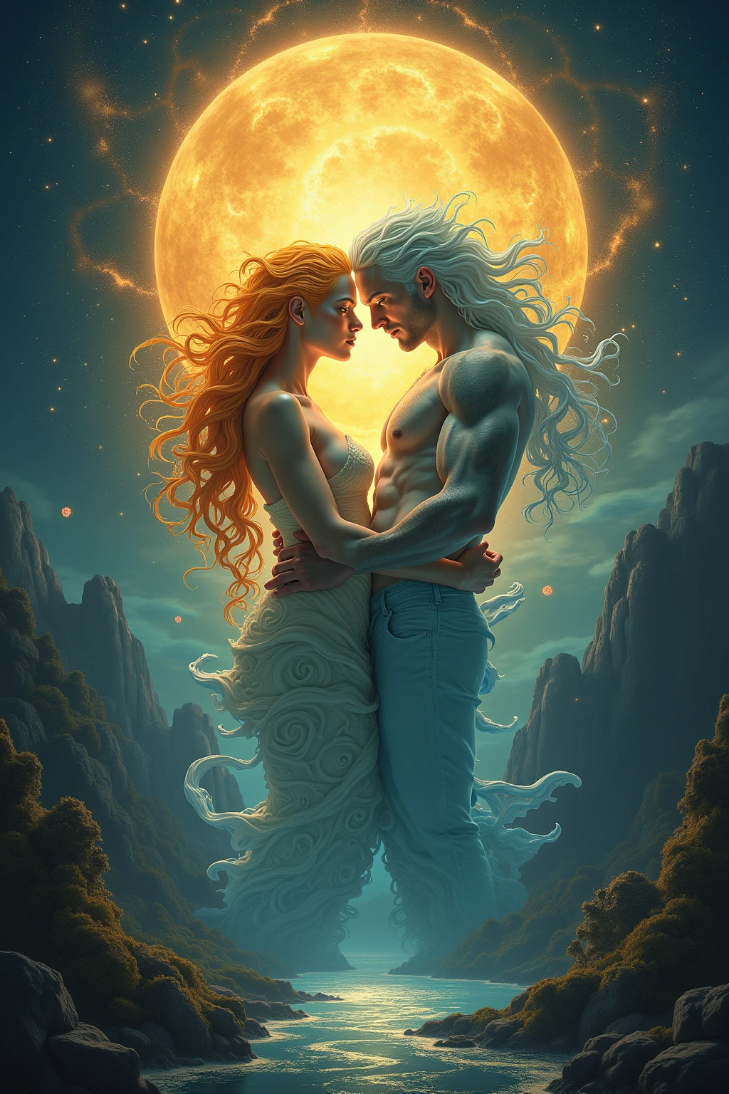 Create an image of Aquarius and Sagittarius in love