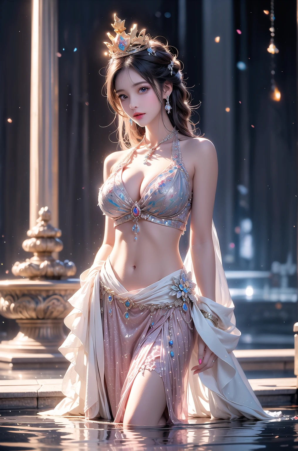 Sitting on table, buetiful boobs