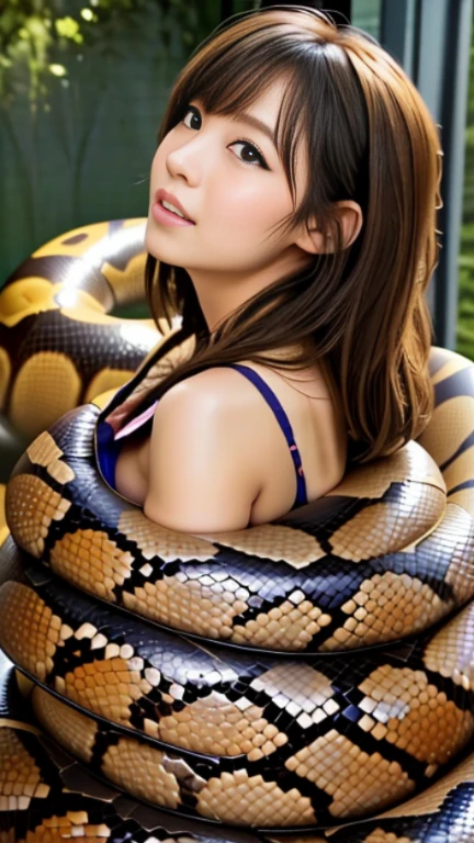 Naked girl swallowed whole by snake。Cartoon format