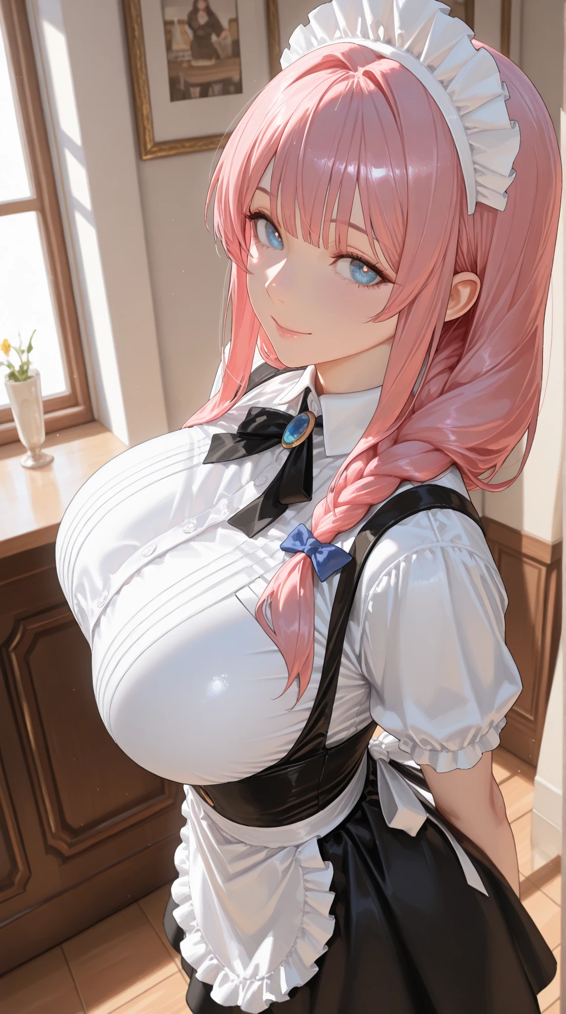 Meisterwerk, (realistisch), high-res, hochdetailliert, kompliziert, Beautiful women, rote Haare, blaue Augen, Sommersprossen, detailliertes Gesicht, maid outfit, looking at viewer, showing boobs, smile, huge boobs, in Cafe, serving you, gehen auf allen Vieren, nude boobs, pink nipples