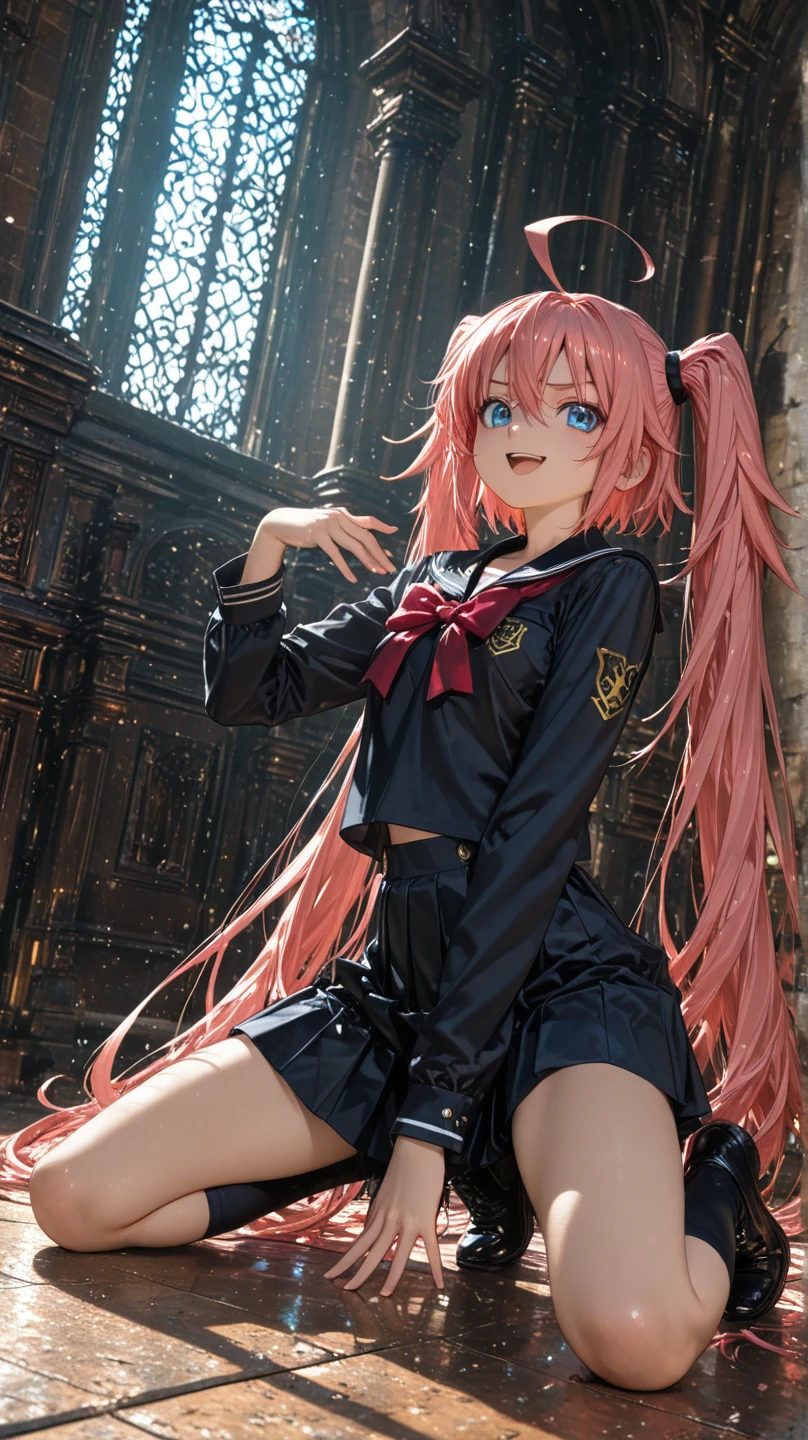 ((tall))High School Girl Blazer、 uniform、Red checked skirt、JK Style、Jacket、smile、Knee-high socks、Thigh-high socks、pantyhose、Great beauty、So cute、Malaise、Rare beauty、Twin tail hair、Black dark eyeshadow、sad、Good skin radiance、Straightening iron for long hair、Dark Gothic Makeup、Dark smile、The beauty of fragrance、Stained Glass Background、masterpiece、highest quality、See 5 books、Sweat glistening on my chest、Sweat glistening on the face、Mid-chest、濃いPink Hair、Age: 22、Slightly slim、Playing the piano、sit and play an instrument、Mysterious look、Sad look、Pink Hair、mysterious gothic church、enchanting castle、Sweating profusely all over the body、Lots of sweat on thighs and light、Shiny thighs、There is a lot of sweat glistening on my thighs、Copious sweat glistens on the thighs、Sweating profusely、Gal、Mid-chest、The Face of Japan、Captivating look、The thighs are a little thin、Above-the-knee skirt、