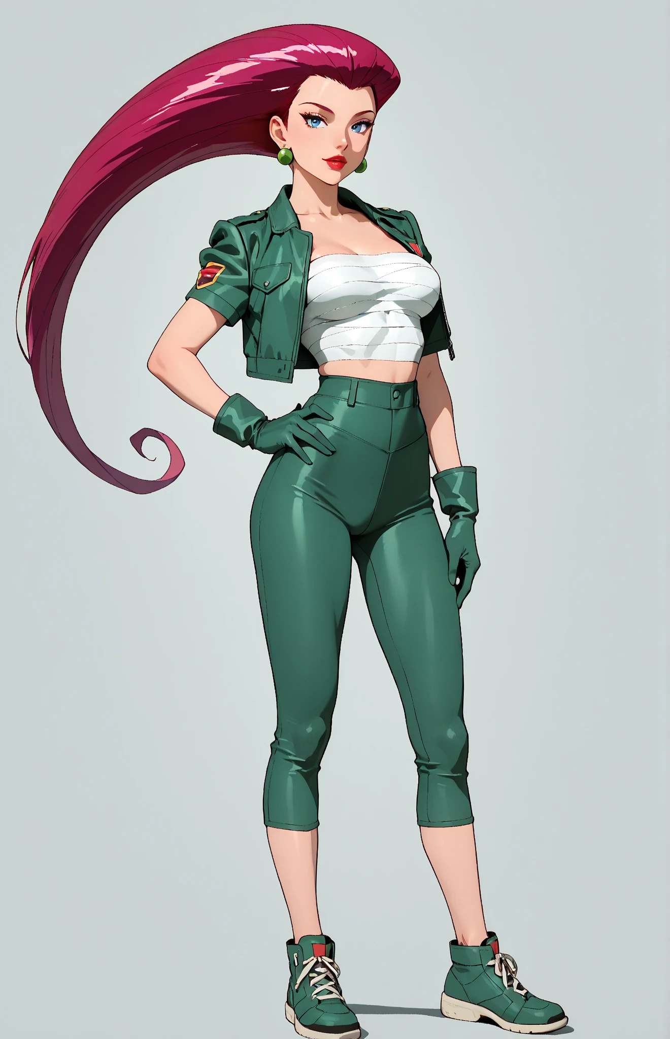 Full body image of Maki Zenin from Jujutsu Kaisen, full body in image, wearing her post-clan outfit (sleeves torn, harem pants), visible scars, short dark hair, female body, athletic and muscular body, dynamic pose, detailed pose, simple background, expressive face showing determination, focus on face, line art, sketch