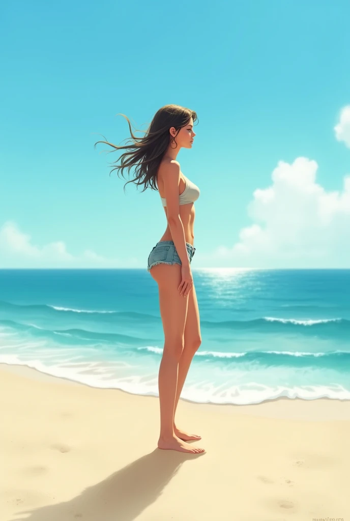 Blue moment scenery、Girl、Seaside、Looking into the distance,