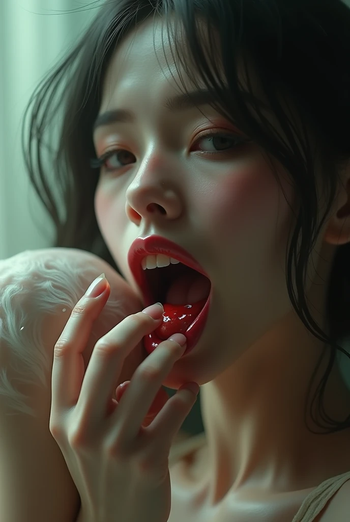 (ahegao:1.0),white cum overflowing from the mouth,asian,( bdsm, bondage, drool dripping, drool dangling) 8k, realistic, cleavage, drooling, drool all over chest, drool all over face, wet, pleading eyes, waiting to be tortured, lots of drool, sweating, drool dripping down chin 