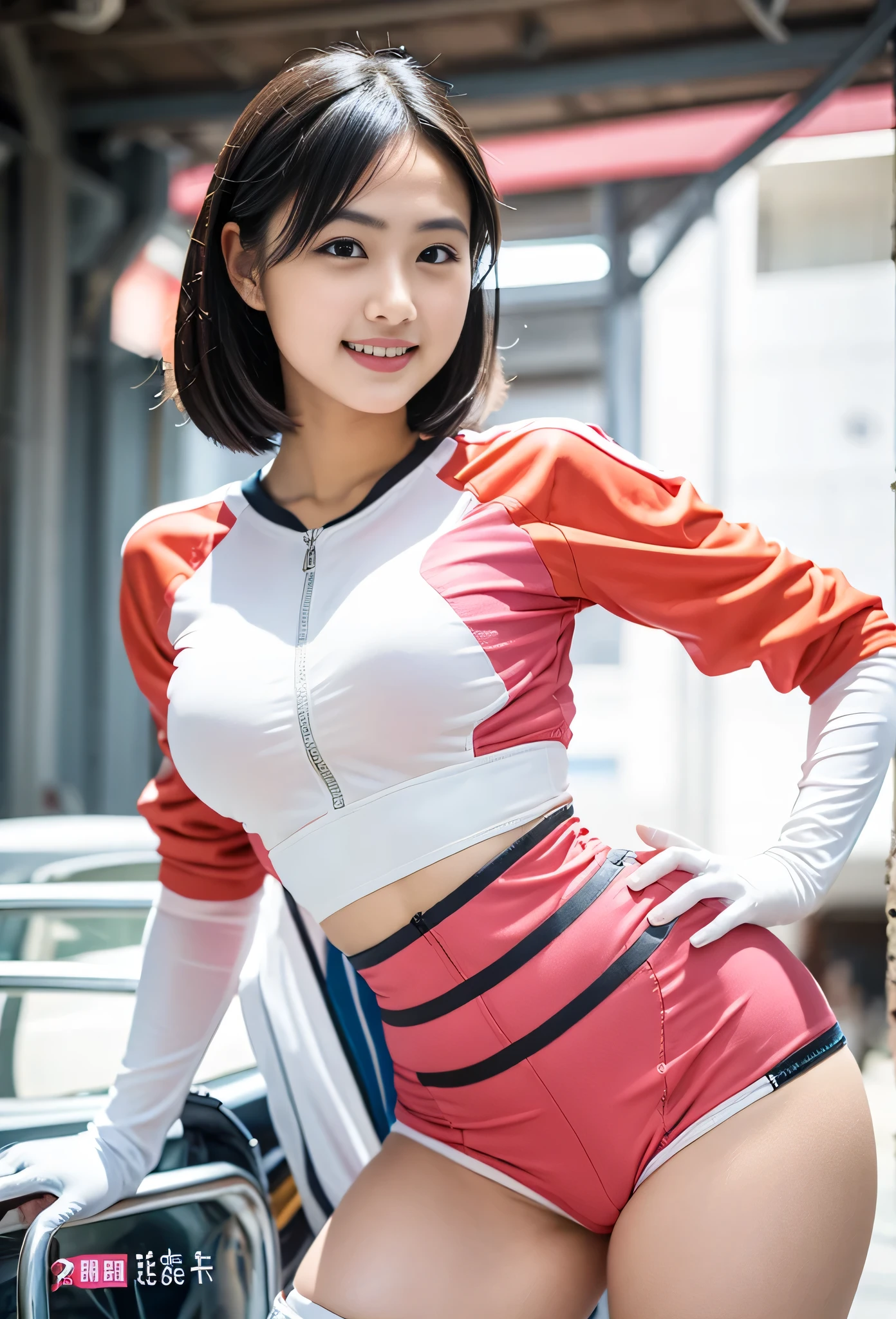 (8K、Raw photography、Highest quality、masterpiece:1.2),(Black Hair、Dark Eyes:1.9),(Plug Suit:1.6)、View your viewers,Front view,White skin,(:1.4)、(Tight waist:1.6)、(Clothes that accentuate the shape of the breasts:1.0)、(Big Breasts :1.3)、Slim figure、Ultra-high resolution,beautiful,beautiful fece,(One person、No background:1.9),whole bodyボディー,Japanese women,(reality的:1.37)、Photon Mapping,reality、(Baby-faced and cute: 1.4)、(Cute Smile: 1.8)、(Round face: 1.8)、Radio City、Physically Based Rendering、Depth of field rally background、photograph, (I can see your knees、Thigh close-up:1.8),(:1.6),whole body、Great quality