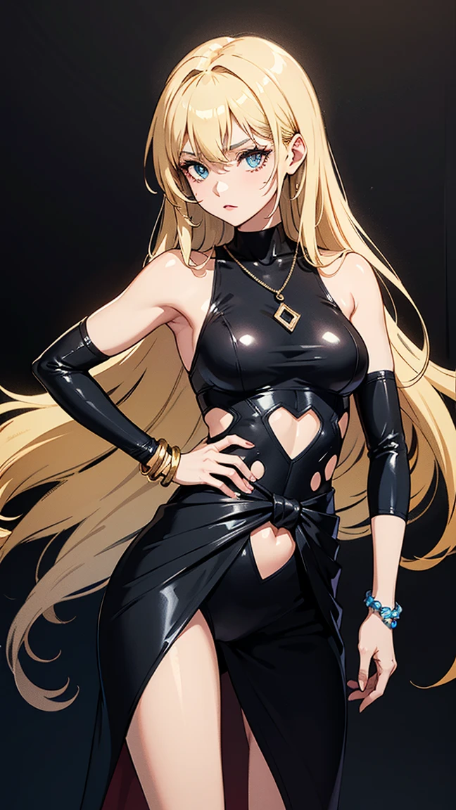 1girl, bangs, black_eyes, blonde_hair, blush, breasts, dark-skinned_female, dark_skin, earrings, gradient_hair, gyaru, hair_between_eyes, jewelry, large_breasts, light_areolae, long_hair, looking_at_viewer, multicolored_hair, navel,,, simple_background, solo, tan, white_background