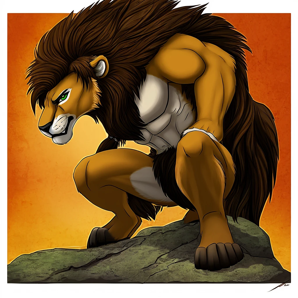 A four-eyed, human-like creature, 10 meters tall, was chasing a lion.