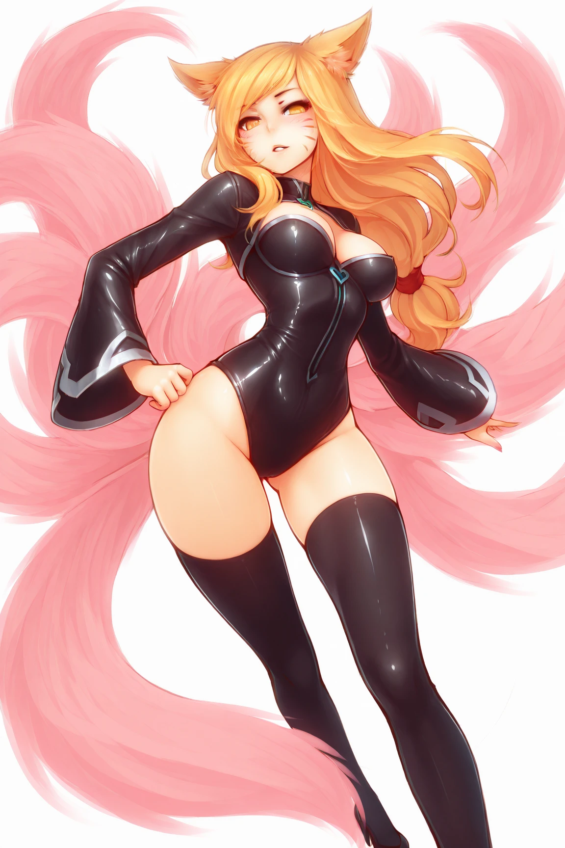 masterpiece, best quality, highres, hy1, hair ornament, multicolored hair, casino, playboy bunny, rabbit ears, smile, waving Large breasts huge breasts