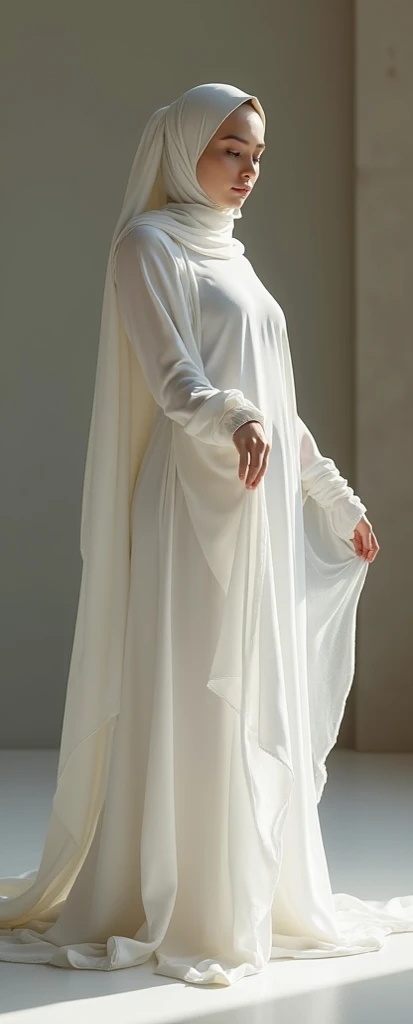 Young beautiful sweet sundanese Bogor city girl, twenty five years old, slim body, georgeus face, no underwear, wearing wet white thin hijab, all her hairs and ears covered under her hijab, wearing wet white thin strict see through very transparent Indonesian gamis, standing lean to the wall, shivering very limp as being having sex in the hard rain on the Bogor city street side walk, rain drop visible, water flowing down through all the thing, dense hairy very wet vagina exposed visible through her gamis, enjoying being having ??? orgasm redish face, open wide mouth, head being limp backwards, being take a deep breath hardly through her mouth, half closed eyes, her eyes turn upwards, realistic normal fingers, wearing wet glasses, wearing expencive high heels, carrying a expencive hand bag,