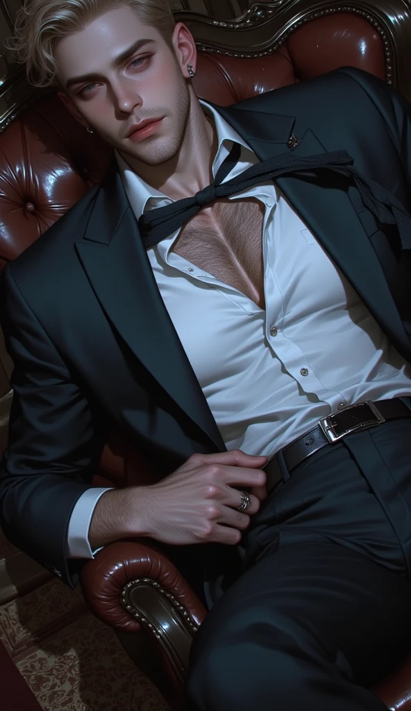 40 years old，Hidetoshi Nakata，（Kogoro Mori 1.3），whole body，Lean，muscle，office，Kneeling，black，foot，black袜子，sofa，Baldhead ，transparent，Thick body hair，underwear，Topless，Densely hairy，Fortitude，HD，With a mustache