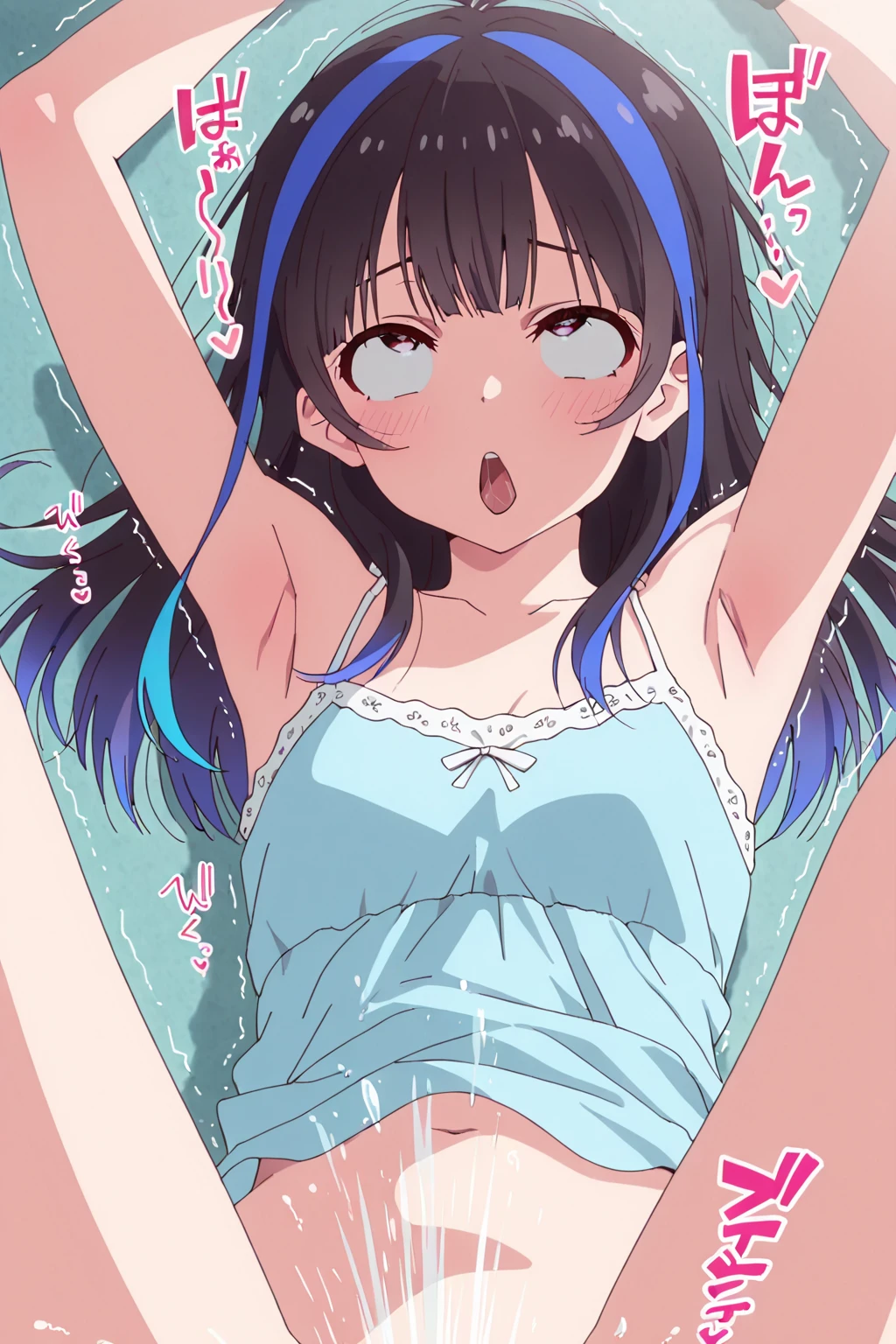 ((orgasm、blush:1.7)、Convulsions、Watery eye、Gym suit、(Navy shorts、Gym suitショートパンツ:1.3)、Big red round glasses、(Pee、Peeing:1.5)、masturbation、Overflowing love juice)