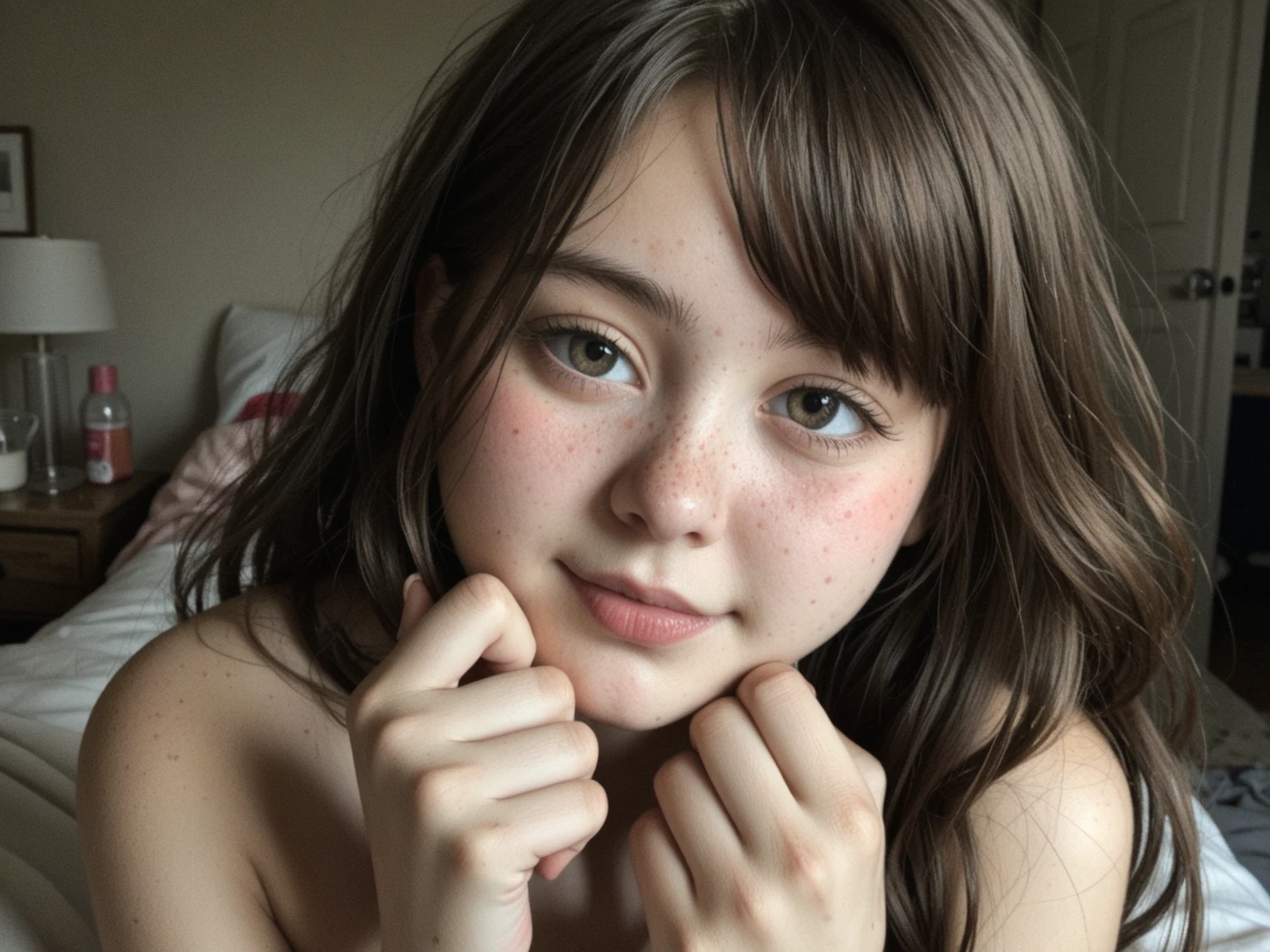 cute adorable naked girl, smiling, on bathroom, sweaty, hyper-realistic, detailed face, beautiful eyes, detailed lips, long eyelashes, gorgeous skin, amazing body, dynamic pose, natural lighting, golden hour, vibrant colors, masterpiece, high quality, 8k, ultra-detailed, photorealistic, huge breats, pregnant, wet