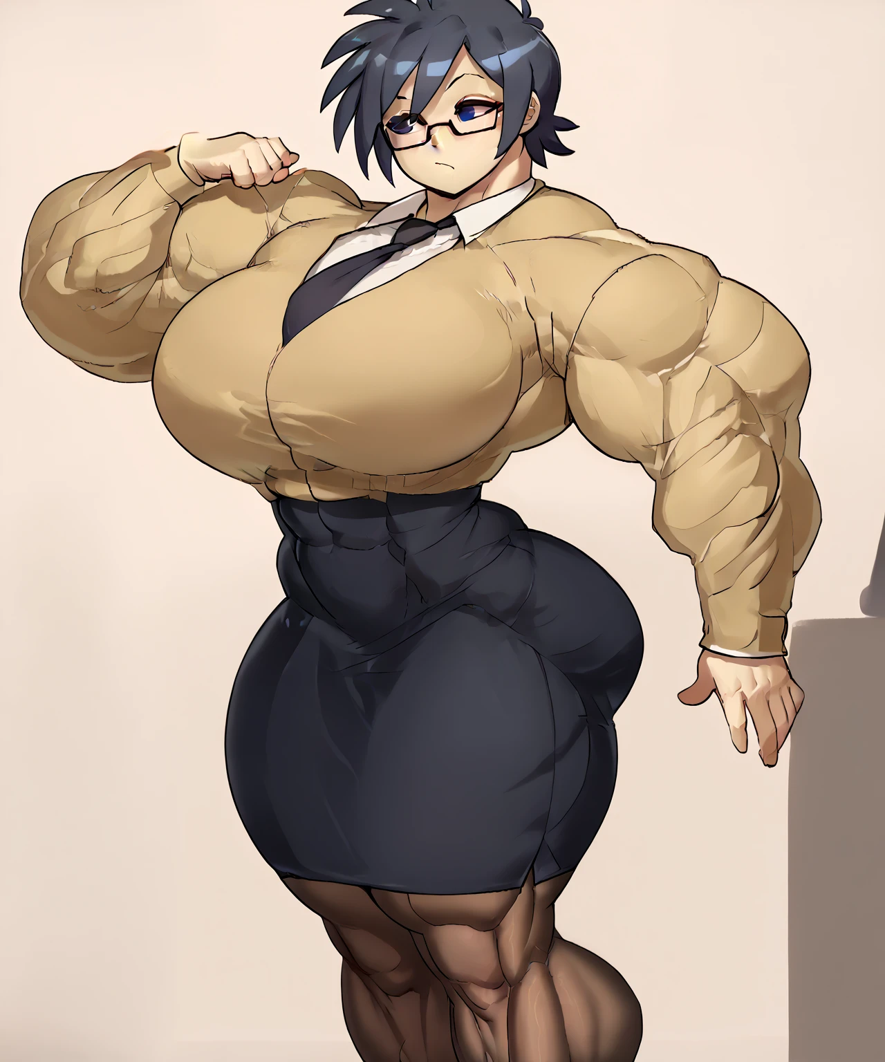 realistic,,1 ( girl),,torn clothes, thick arm,disheveled hair, (muscular female), (alternate muscle size, transformation sequence,muscle growth),biceps  ,office lady,ripped muscle , hyper muscle ,muscular thighs,