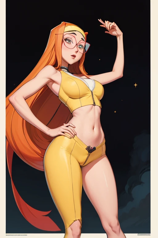 ((high detailed, best quality, 4k, masterpiece, hd:1.3)), (Mario_Kart_speedway), Princess Daisy posing, BREAK neon blue eyes, seductive, attractive, sexy smile, smiling, smooth anime cg art, 36C breasts, long legs, vivid colors, detailed digital art, slim body, perfect skin, dark redhair, long redhair, dark hair, redhair, BREAK crown, cleavage, 36C cleavage, looking at viewer, BREAK looking at viewer, extremely detailed face, (orange and white jumpsuit), (Jumpsuit:1.5), (orange and white racing suit), (racing suit:1.5), (high heels), full body, earrings, gem, dark black makeup lips, dark gothic eyeshadows, dark eyeshadows, black eyeshadows, black sexy lips, black lips, dark lips, very dark lips, (perfect hands, perfect anatomy), black makeup, detailed fingers, five fingers per hand, 5 fingers, (1 girl), detailed lips, detailed black lips, black painted lips, gothic painted lips, BREAK night, (breast focus), (breasts out:1.3), (arms rised:1.3), (arms up:1.3),