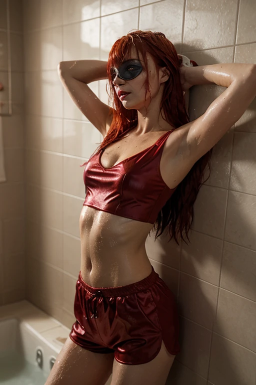 redhead long hair braids glasses soft curves wet collar dark eye makeup lacey lingerie pendant