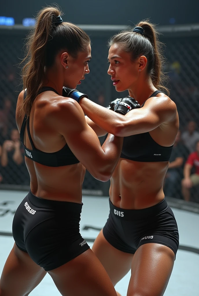HD, HIGHRES, HD, two female ufc fighters fighting each other while naked, big perfect butts