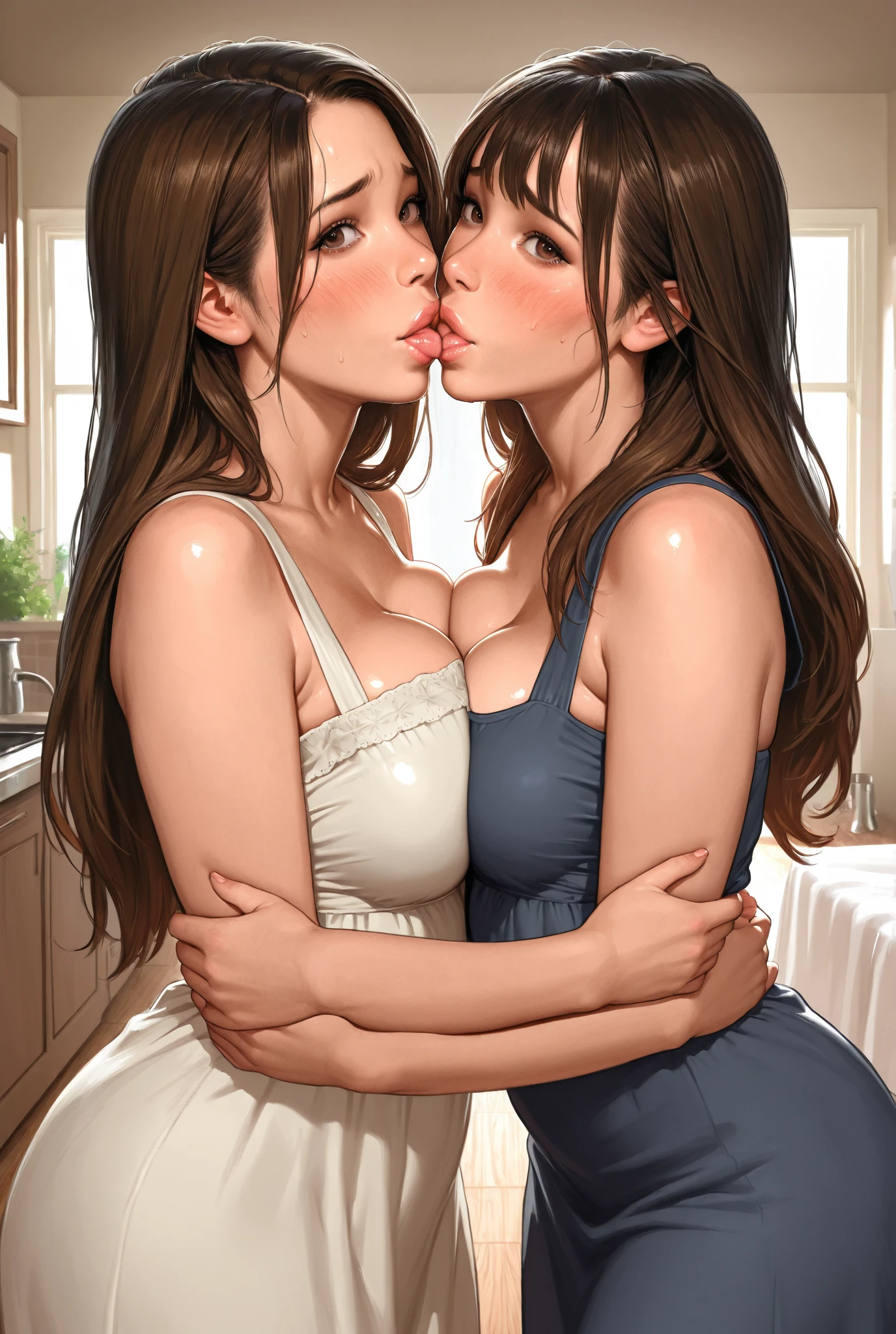 2girl, twins, both pregnant, kissing each other, grabbing each others breasts, both naked, both nude, both no clothes, both no underwear, both no pubic hair, both very large breasts, both flat medium length hair, both looking up at me, she is squatting down on me, I am standing in front of her with my dildo in her hand, lots of white cum dripping out of my dildo, both with lots of white cum on their faces, both girls are smiling with pleasure, photo taken from my perspective, looking down at the girls, photo zoomed out, at noon, at times square new york, photorealistic, best quality, hyper detailed, realistic eyes, show no hands in the picture, detailed lips, 8K, . She should have a fit body, a large bust, a narrow waist, wide hips, and a great rear. 4K RAW photos, high resolution, Nikon D850, Photographie de film ,4 Kodak Portra 400 ,camera f1.6 lentilles ,couleurs riches ,hyper realistic ,lifelike texture, dramatic lighting , Cinestill 800, (masterpiece, best quality), perfect face, beautiful face, alluring, big gorgeous eyes,