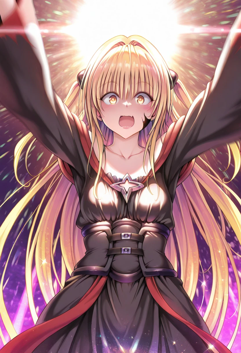 masterpiece, best quality, 1girl, solo, dsmiki, blonde hair, long hair, ahoge, green eyes, Brown pleated skirt, Dark Brown jacket, from below, laughing, fantasy city, night,unexplored region,dynamic angle, Underworld, detailed background
<lyco:dsmiki_lc:1>