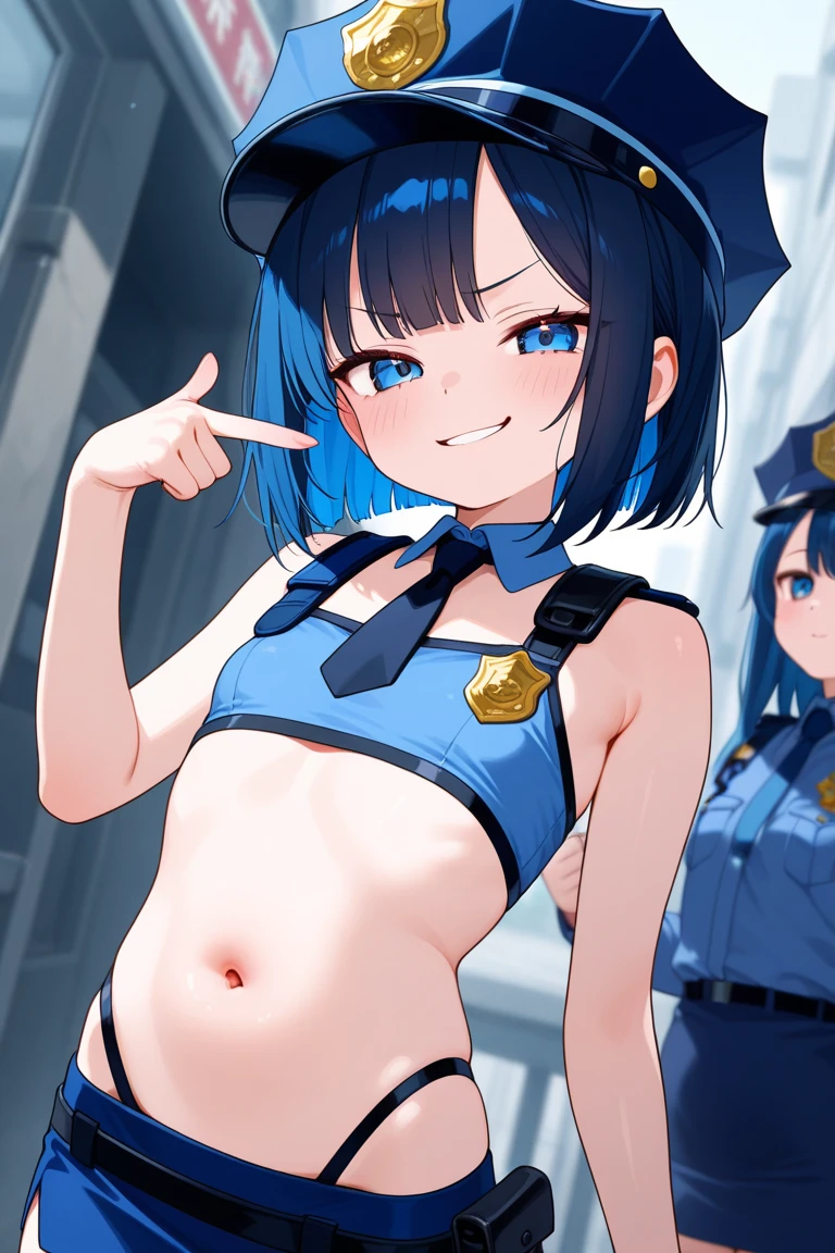 score_9、score_8_up、score_7_up、score_6_up、source_アニメ、、gen、Oiled skin、Wet、Shiny skin、Dripping、One girl、Saori(Blue Archive)、solo、chest、belly button、Underarm、hat、stomach、Long Hair、blue eyes、口mask、gloves、mask、Crop top、Halo、No sleeve、大きなchest、pants、Baseball cap、No sleeveshirt、abdomen、Blue Hair、黒いhat、Raise your arms、shirt、See who's watching、黒いgloves、黒いshirt、Bare shoulders、Cowboy Shot、belt、Simple Background、Pulling on clothes、黒いpants、holster、Bare arms、黒いbelt、Black Hair、Are standing、Underarmを見せる、Outdoor、sunny、