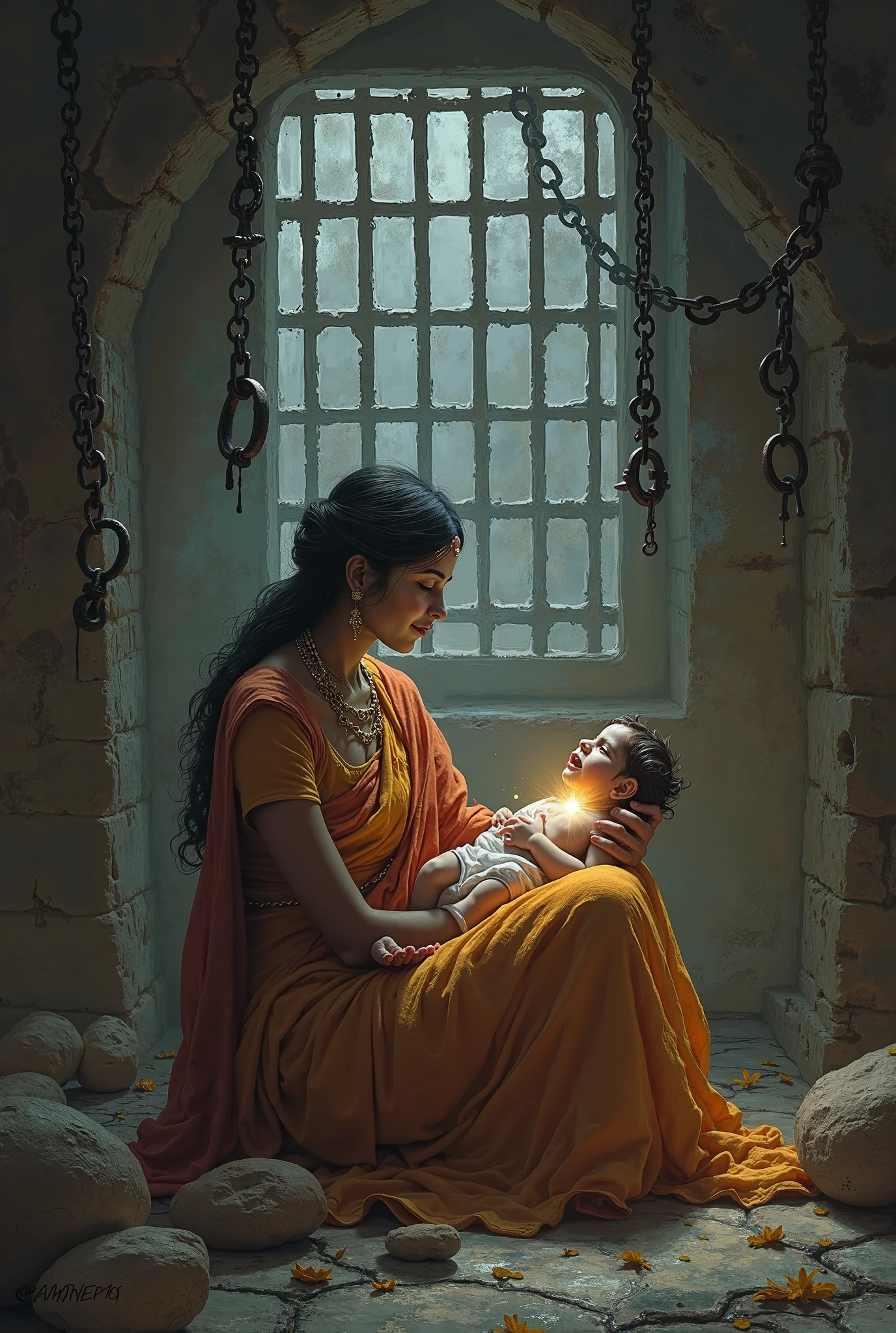 Shri krishna birth inside kangsa jail on debakis lap