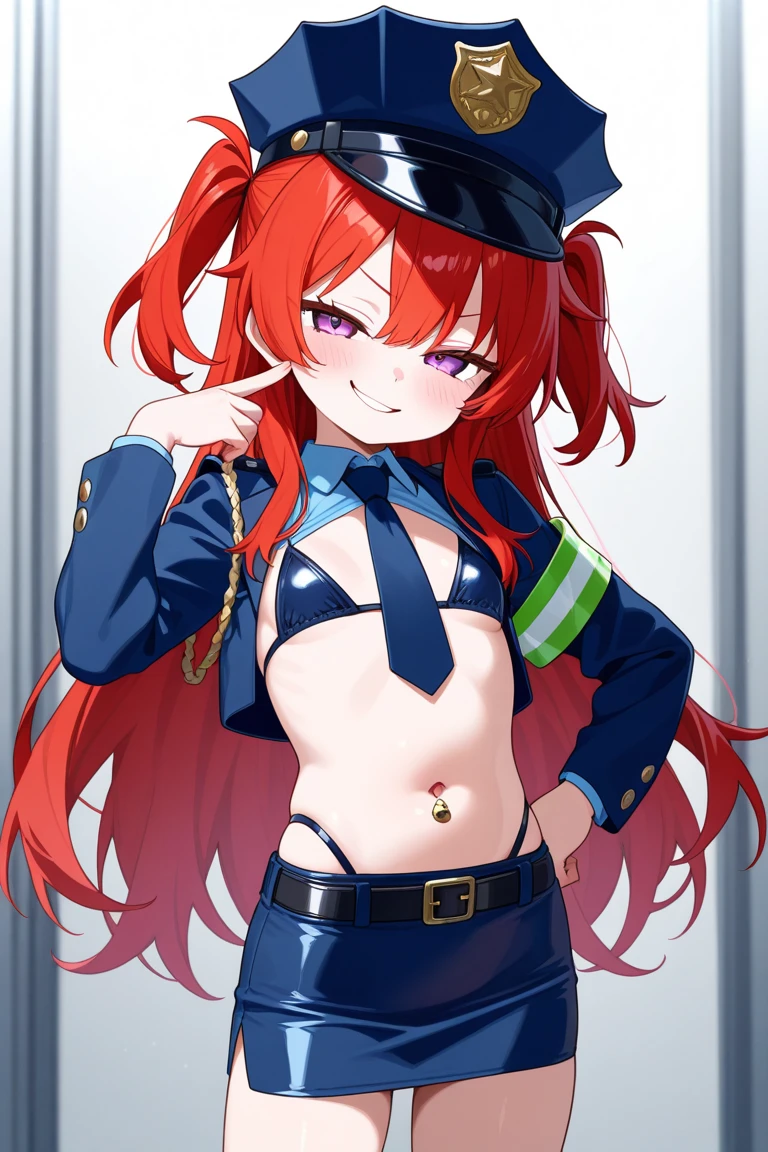 1girl, long red hair, ((one twin side ponytail with green bow)), ((white military withbluedetails)), thigh-high stockings, leather knee-high boots, blue bowtie, vivid yellow eyes, (best quality,4k,8k,highres,masterpiece:1.2),intricate details,professional digital art,vibrant colors,soft lighting, medium breasts, slim waist, medium hips,