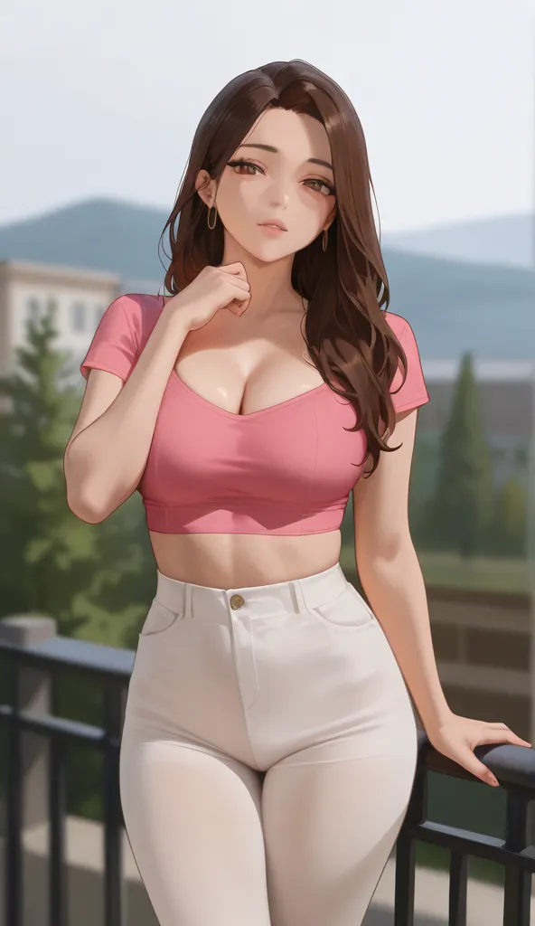 White skirt and bustier ,in a restaurant her hair is brown