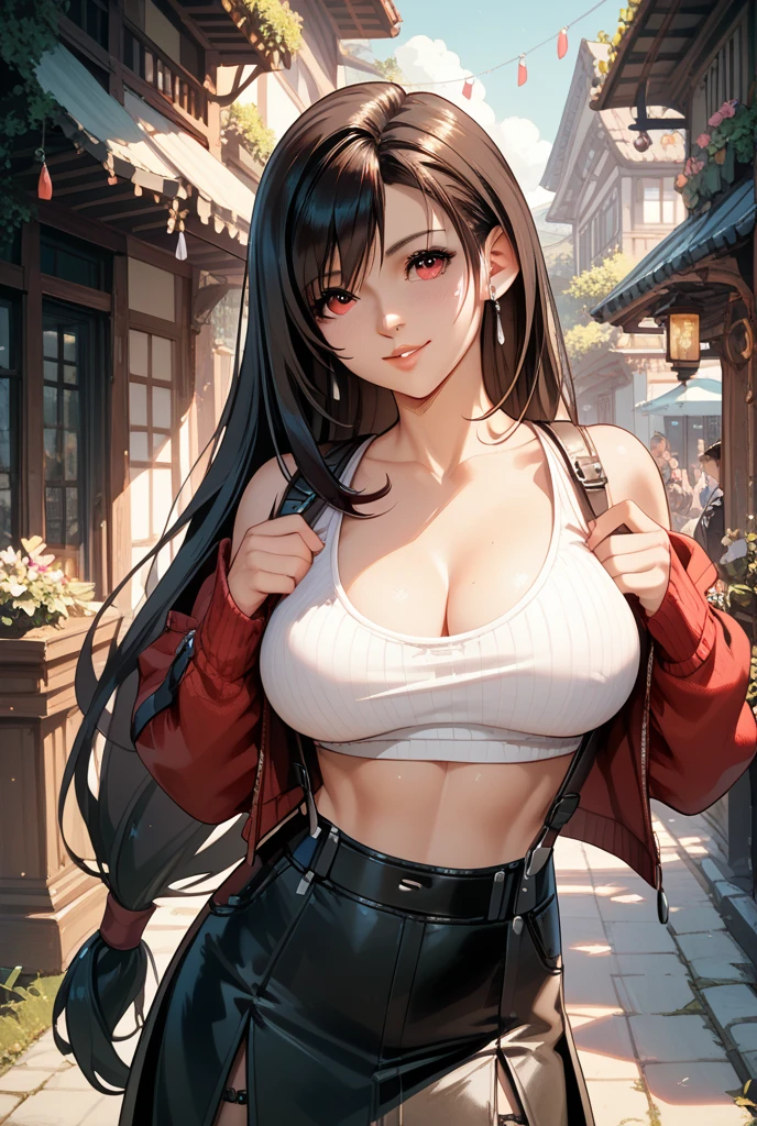 ((Finest quality)),(超A high resolution),(ultra-detailliert),(Meticulous portrayal),((Best CG)),(Finest works of art),Ultra-Precision Art,The art of astounding depiction, (1人の女性:1.5),White Sports Bra:1.5,(perspiring:1.3),Glamorous body,Colossal tits:1.5,Fine-grained skin,Toned belly,dishevled hair:1.5,(Open Parka:1.5)