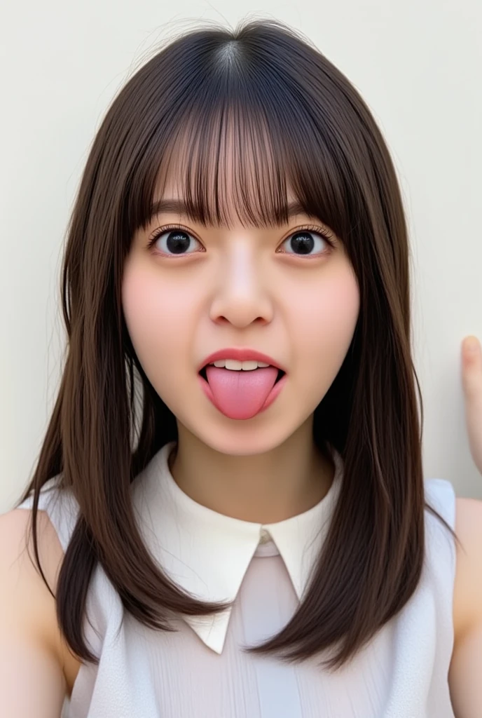 (8K, RAW photo, highest quality, masterpiece: 1.2), Super detailed, super resolution, (genuine, genuine photos: 1.37), portrait, High-definition RAW color photo, professional photos, 非常に詳細で美New, very detailed, 8K wallpapers, amazing details, huge file size, official art, very detailed CG Unity 8K wallpapers, very detailed beautiful girls, very detailed facesHighly detailed eyes, very fine skin, very fine fingers, very small nose, very detailed detailed mouth, perfect anatomy, detailed background, fine clothes, one girl, 20th generation, cute girl, genuineistic body, white skin, glowing skin, handsome body, black hair, cute, like々New, cute face, genuineistic face, delicate eyes, Eyes of Thale The gaze of the old Horiwa camera, ((facing the front:1.331)). put your hands behind your head, hair pulling pose, very detailed white skin), twin tails, hair ornaments, Chubby)、excited face, ((japanese school uniform)),Open your mouth wide and stick your tongue out、See here:1.3.smile