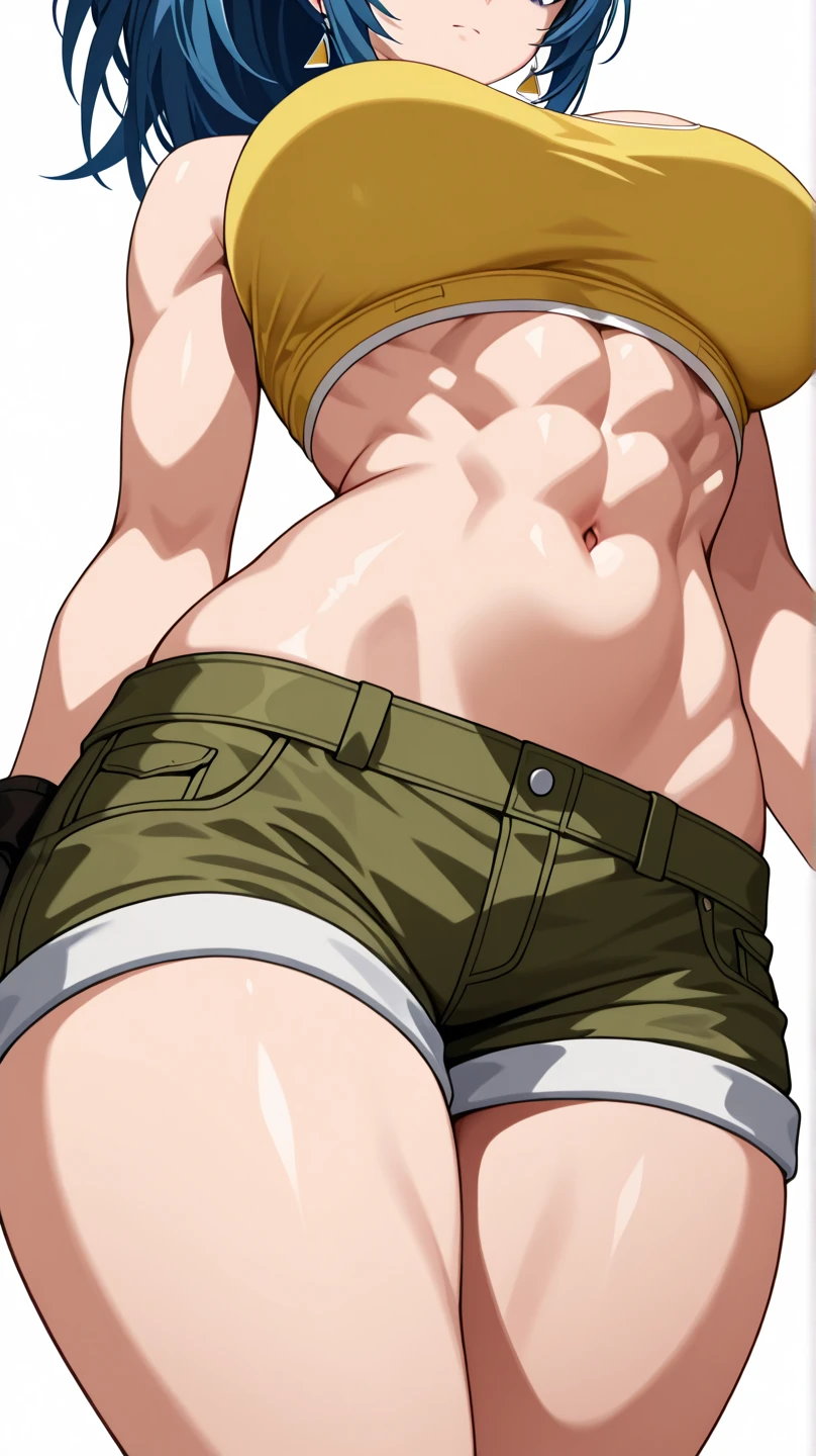 masterpiece, best quality, extremely detail 8k cg, high resolution, 1girl, hitch dreyse, blonde hair, emerald eyes, thin body, huge breasts, big ass, focus on ass, bra, panties, beautiful face, medium full shot, from behind 
