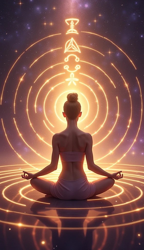 Energy, stream, Infinity Symbol, silhouette, lotus pose,Meditation,(( beste-Qualit, 8K, tmasterpiece: 1,3)),