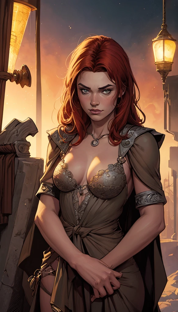 (huge Laughing:0.5), (open mouth:0.4), (wide open eyes:1.2) masterpiece,high quality,4k , goth emo punk scene witch, dramatic makeup of an evil queen, thin round glasses, freckles, absolute babe, long unkempt wavy messy voluminous red hair flowing down her body, one large messy braid, bare shoulder,, many Viking Tattoos on body and arms , slim;, beautiful shoulders and collarbone, jaw structure of someone who works out, wearing wide neck off-shoulder wool knit sweater-dress with bare shoulders, green eyes, in a fancy ballroom of a fantasy castle, fantasy setting, busy ballroom party in a fantasy story, other party goers dancing and partying, night time on a snowy day, golden hour, ((extremely detailed face, mature intelligent gorgeous face)), stockings, wide hips , expression of absolute love and adoration, a lot of jewelry, pretty eye makeup, gorgeous lips , a Viking princess, regal personality, oil painting style, big beautiful eyes looking intelligent looking at camera,