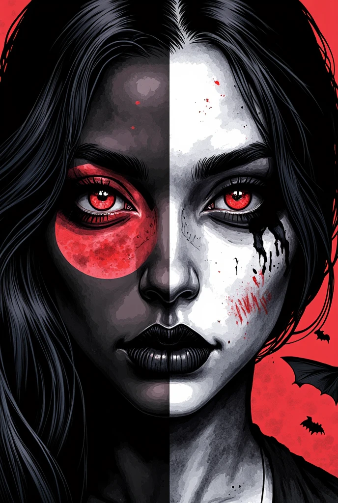 blood face, black stripes, black side, abstract