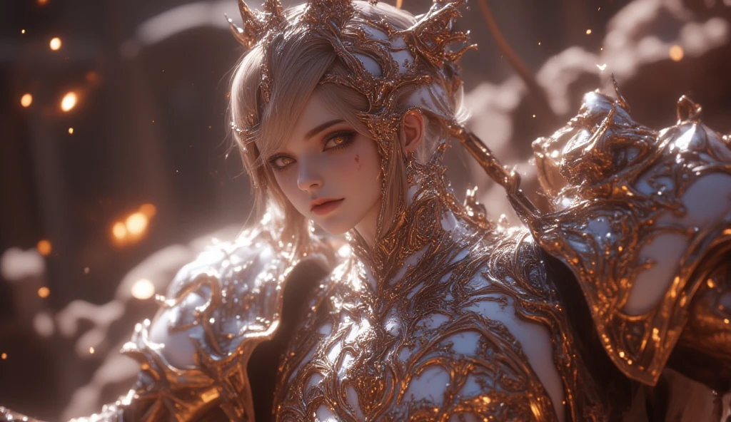(masterpiece), (best quality:1.4), absurdres, [:intricate details:0.2], angel, angel wings, naked waist, perfect body, small soft breasts, milky way, sky, shimmering aura, intense focus, crackling energy, mysterious symbols, sparkling motes