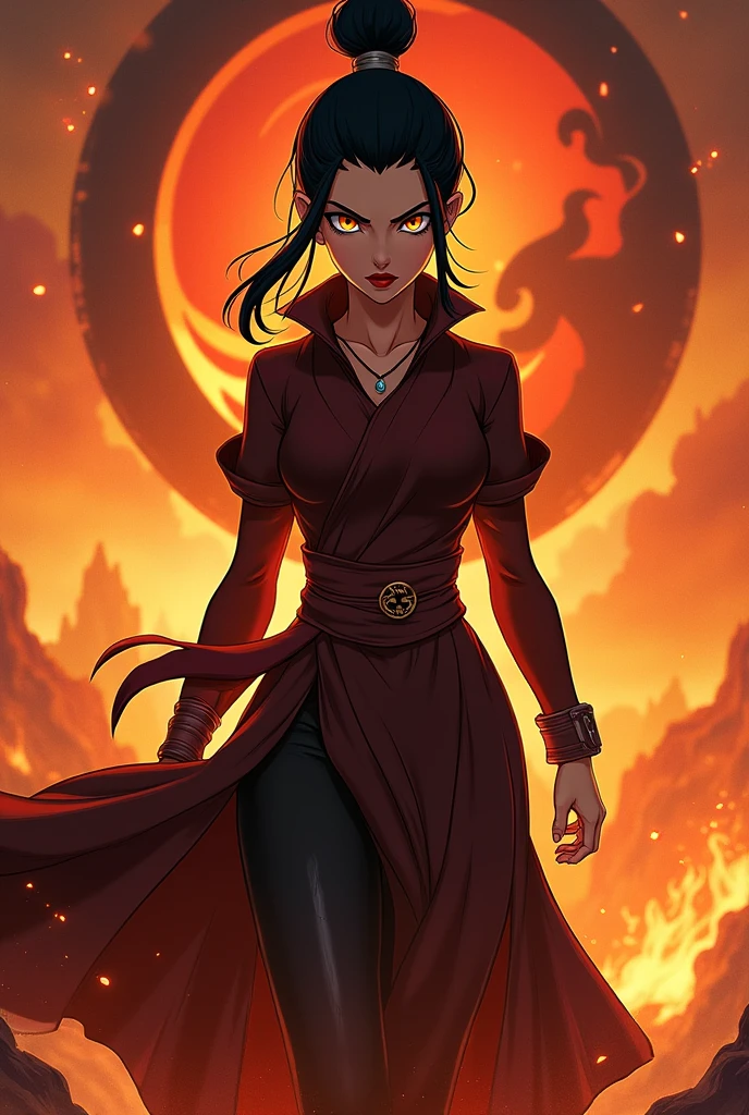 A very beautiful and fancy woman, short curly hair, noir (theme), red lipstick, long eyelasnes, make up, fur trim dress, small breasts, china dress <lora:legendOfKorraStyle-000018:0.75>