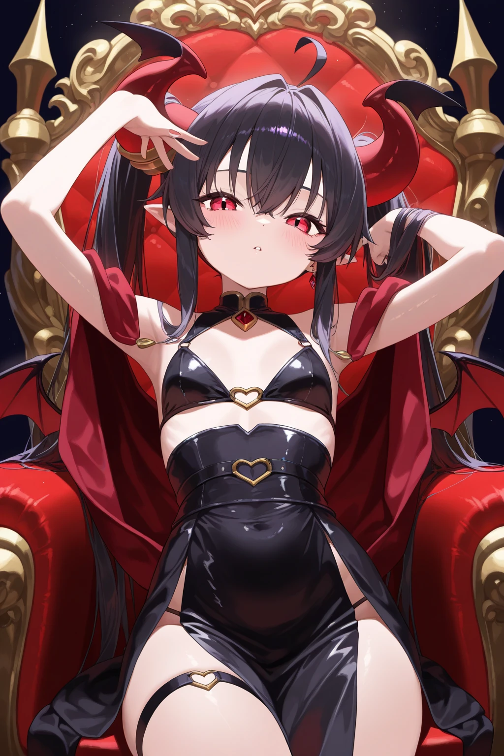 vampire queen, perfect body shape, small breast, battle skirt, (royal cape:1.1), main color is matte black, secondary color is purple, sexy and devil aura, original character, masterpieces, seducing purple pupil, (multi color high pony tail 1:1.2), walking under blood moon and middle of the destroyed city street, purple gem accessories, golden belt, golden necklace, windy and evil effect, soft moon light focus, corruption, extremely delicate and beautiful eyes, messy bang, unique crown