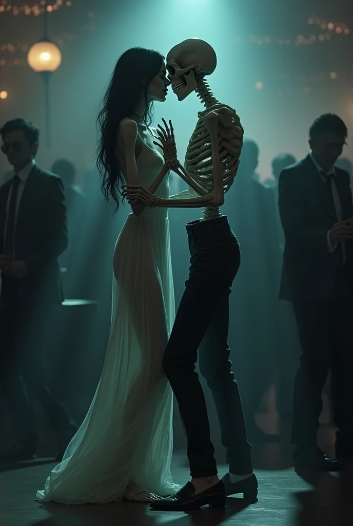 
8K, High resolution, A complex and intricate masterpiece, (Summer vacation:1.2), (Skeleton men and women dancing ballroom dance、Male skeleton wearing a black suit、The female skeleton is wearing a red dress、Two people in love、 Organic Shapes, Hard Edge, Anatomically correct body,  Ultra-realistic, elegant,Cinema Lighting, Very detailed, Vibrant colors, Octane Rendering、Unreal atmosphere, Award-winning works, Bright and rich colors, iridescent accents, Dramatic Shadows,Dynamic and atmospheric lighting, Anamorphic Lens, Sharp focus,
