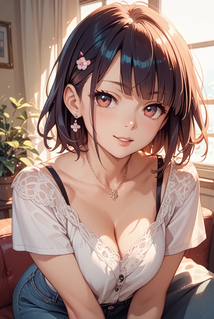 ((Biologically correct limb count))、(( whole body, Including face))、4K、masterpiece、((Focus on the face))、((Symmetrical facial features))、Eyes with detailed description、Beautiful woman、Great style、Beautiful arms、Beautiful legs、Beautiful Hands、(thin)、Facial details、Big swaying earrings、necklace、(White shiny uniform、Shiny skirt、High heels、Glowing Skin)smile、(Beautiful legsのアップ)、Sweat、(((Black and white painting)))、Realistic illustrations、Cleavage、Large slim eyes、blush、